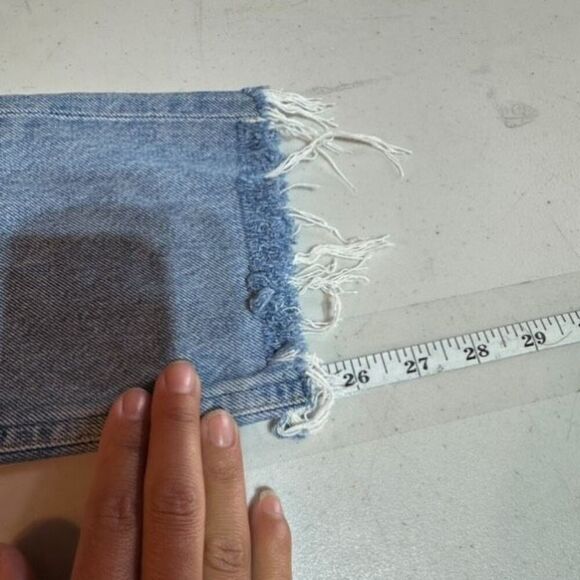 Agolde Distressed Straight Cropped Feel Good Jeans Blue Denim Light Wash Size 24 - Picture 12 of 14